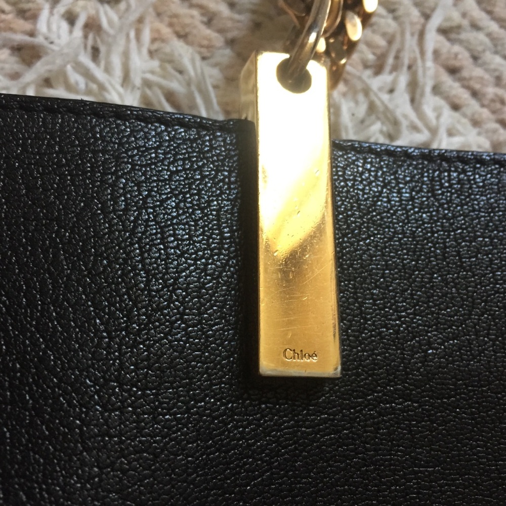 Authentic Chloe Black Orange Colorblock Chain Tote - Picture 4 of 8